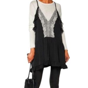 IRO Bellie Lace Ruffle Tunic Tank Top Black size 38